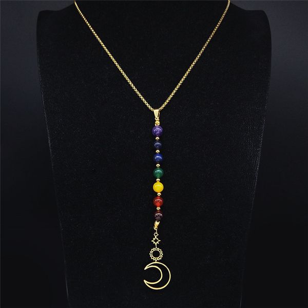 sun moon yoga 7 color chakra stone stainless steel long chain necklaces for women gold color necklaces jewelry nxs04, Silver
sun moon yoga 7 color chakra stone stainless steel long chain necklaces for women gold color necklaces jewelry nxs04, Silver