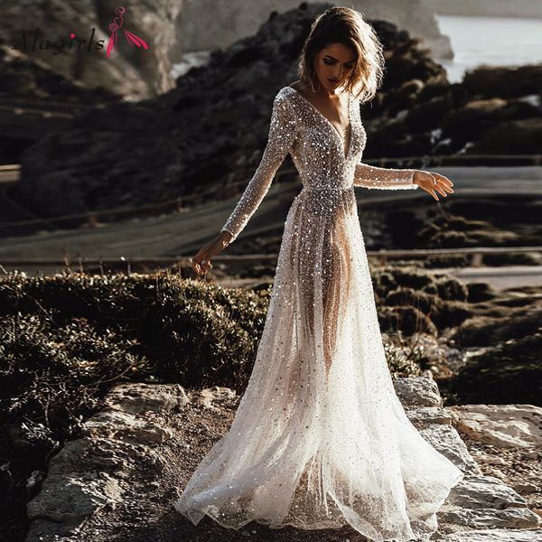 illusion boho wedding dress 2020 a-line backless bride dresses wedding gowns sequined beading mermaid illusion wedding dress, Blue;red
illusion boho wedding dress 2020 a-line backless bride dresses wedding gowns sequined beading mermaid illusion wedding dress, Blue;red
