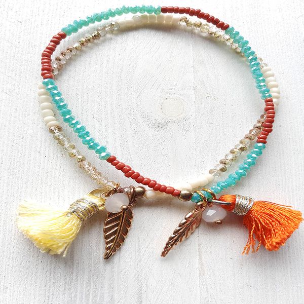 dongmu fashion jewelry multi-layered crystal ceramic bead string bohemian small tassel metal leaf bracelet jewelry, Black
dongmu fashion jewelry multi-layered crystal ceramic bead string bohemian small tassel metal leaf bracelet jewelry, Black