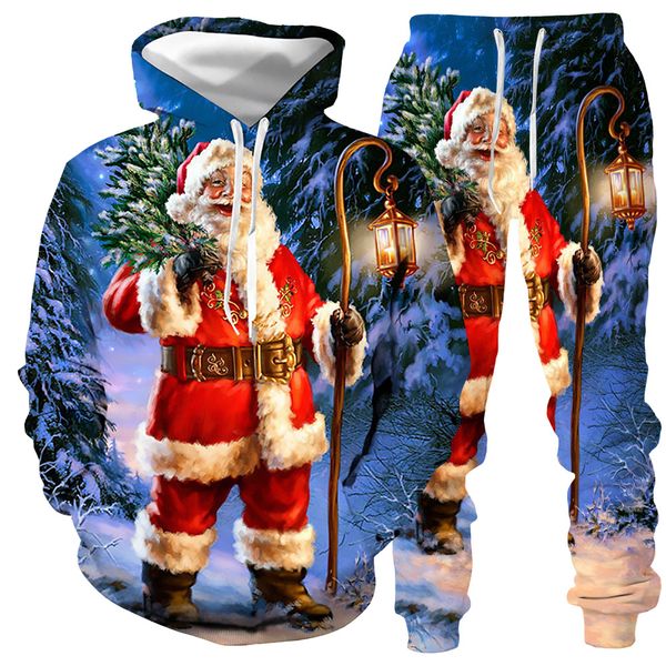 3d hoodie casual suit christmas hoodie print long sleeve trousers 07, Gray