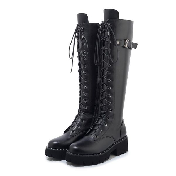 women shoes boots long boots knee high lace-up black