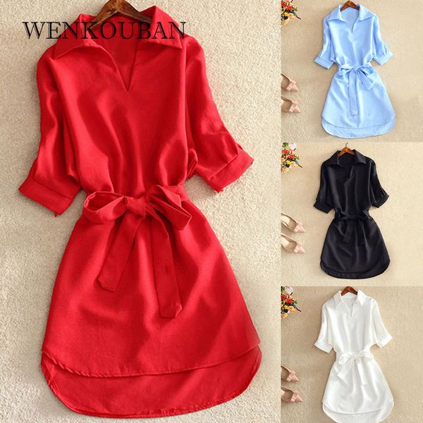 dress women summer shirt dress casual office lady vestido solid red chiffon dresses for women sashes tunic ladies robe femme, Black;gray
dress women summer shirt dress casual office lady vestido solid red chiffon dresses for women sashes tunic ladies robe femme, Black;gray