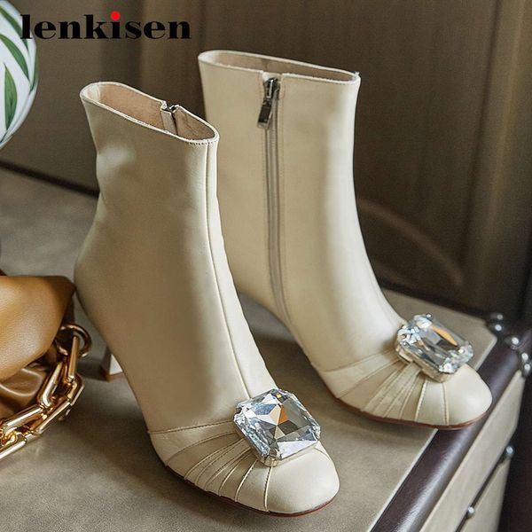 lenkisen fashion boots genuine leather crystal decorations solid round toe thin high heel zipper gorgeous mature ankle boots l30, Black
lenkisen fashion boots genuine leather crystal decorations solid round toe thin high heel zipper gorgeous mature ankle boots l30, Black