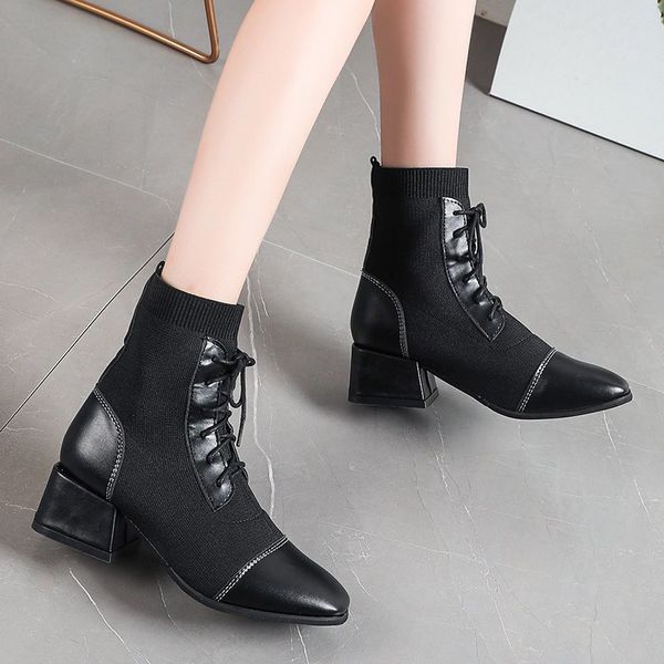 women ankle boots sock ladies pumps shoes autumn lace up squre toe chunky heels fashion woman footwear 2020 new female, Black
women ankle boots sock ladies pumps shoes autumn lace up squre toe chunky heels fashion woman footwear 2020 new female, Black