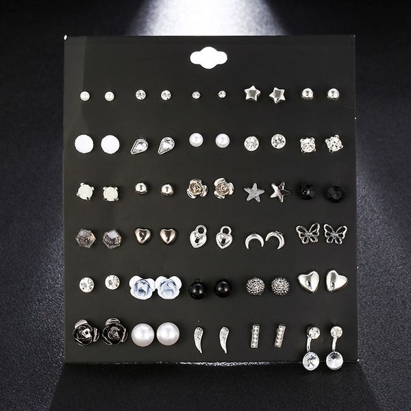 stud 30 pairs/set trendy alloy metal star moon heart earrings set mixed for women cute crystal earring girl kids jewelry gifts, Golden;silver
stud 30 pairs/set trendy alloy metal star moon heart earrings set mixed for women cute crystal earring girl kids jewelry gifts, Golden;silver