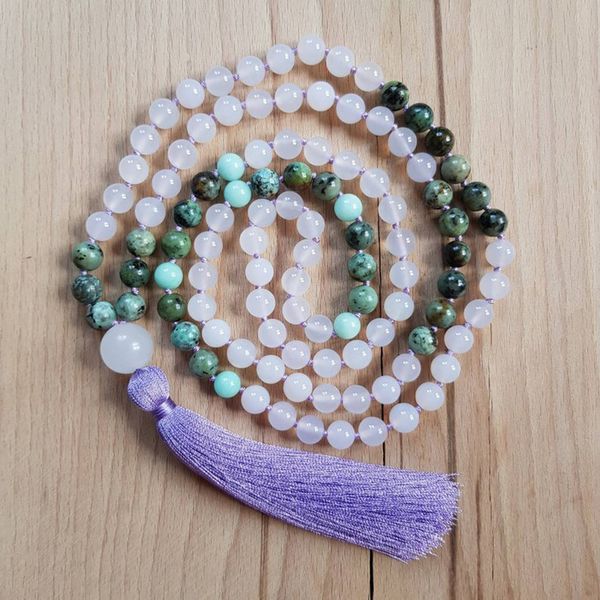 african t-urquoise mala necklace hand knotted 108 mala beads necklace handmade purple tassel healing jewelry for women, Silver
african t-urquoise mala necklace hand knotted 108 mala beads necklace handmade purple tassel healing jewelry for women, Silver