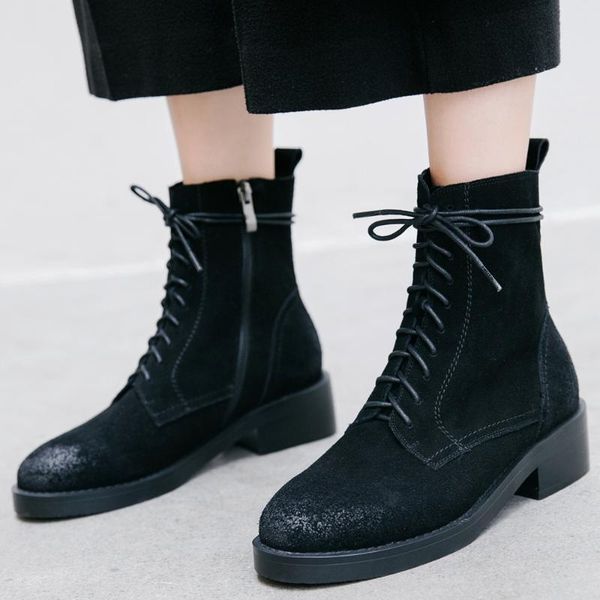 women's genuine leather lace-up flats autumn ankle boots round toe casual motorcycle boots short booties shoes sale, Black
women's genuine leather lace-up flats autumn ankle boots round toe casual motorcycle boots short booties shoes sale, Black