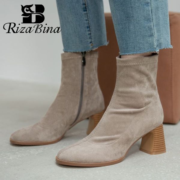 rizabina women ankle boots thick high heel flock zipper shoes round toe warm boots women fashion party footwear size 34-39, Black
rizabina women ankle boots thick high heel flock zipper shoes round toe warm boots women fashion party footwear size 34-39, Black