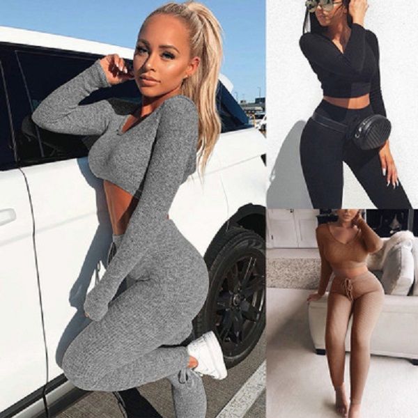 v neck knitted tracksuit two piece set autumn winter long sleeves crop and long tight pants fashion outfits for women, Black
v neck knitted tracksuit two piece set autumn winter long sleeves crop and long tight pants fashion outfits for women, Black
