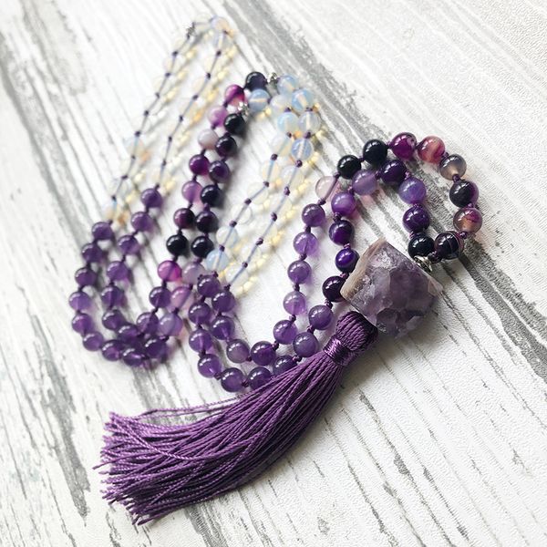 chains mala yoga jewelry raw amethysts pendant with purple tassel necklace hand knotted rough stone 108 prayer beads for women, Silver
chains mala yoga jewelry raw amethysts pendant with purple tassel necklace hand knotted rough stone 108 prayer beads for women, Silver