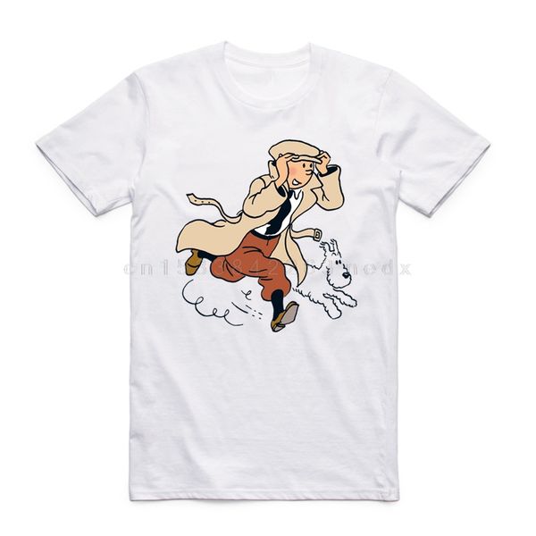 s-xxxl men women print tintin adventure classic animation white cartoon t-shirt short sleeve o-neck hip hop t shirt