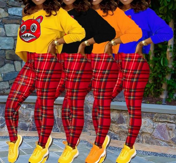 women clothes designer printed long sleeve round neck hoodies pullover red plaid pants leggings sports suit 2 piece outfits sale ly9122, White 
women clothes designer printed long sleeve round neck hoodies pullover red plaid pants leggings sports suit 2 piece outfits sale ly9122, White