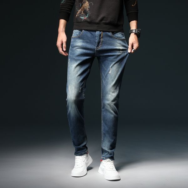 men's jeans retro men slim fashion casual pants elastic mens blue cotton denim brand for trousers,m010
men's jeans retro men slim fashion casual pants elastic mens blue cotton denim brand for trousers,m010