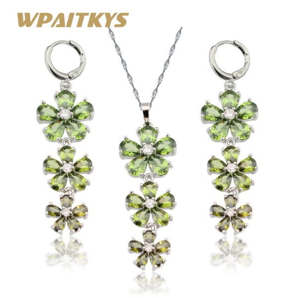 wpaitkys flower olive green earrings necklace pendant semi-precious stone silver color jewelry sets for women gift box
wpaitkys flower olive green earrings necklace pendant semi-precious stone silver color jewelry sets for women gift box