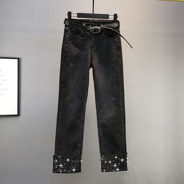 women's jeans cotton elastic black 2021 autumn winter high waist slim pants diamonds straight jean trouser students, Blue
women's jeans cotton elastic black 2021 autumn winter high waist slim pants diamonds straight jean trouser students, Blue
