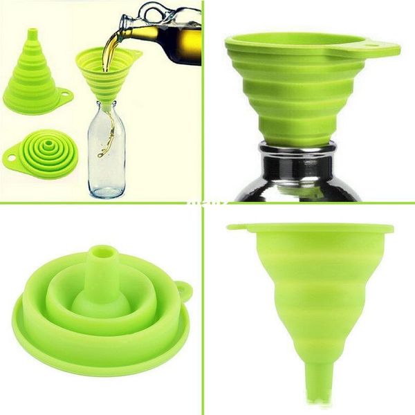 mini silicone gel foldable collapsible style funnel hopper kitchen cooking tools 
mini silicone gel foldable collapsible style funnel hopper kitchen cooking tools