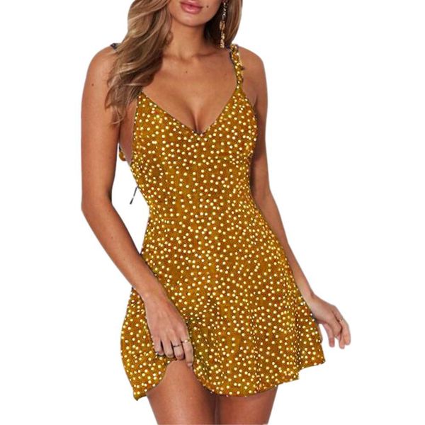 2020 women summer dress sleeveless v neck a line high waist dot printing back lacing straps dress female clothes, Black;gray
2020 women summer dress sleeveless v neck a line high waist dot printing back lacing straps dress female clothes, Black;gray