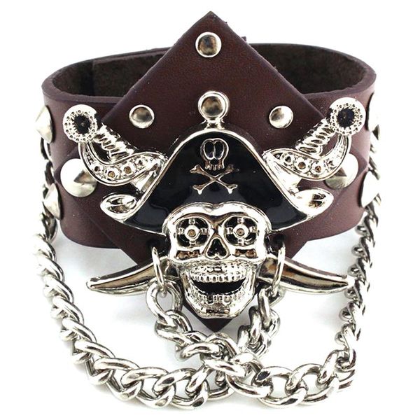 2020 new stylish pirate skeleton head cool bracelet pu leather rivet chain punk bracelet exquisite alloy terrorist accessories, Golden;silver
2020 new stylish pirate skeleton head cool bracelet pu leather rivet chain punk bracelet exquisite alloy terrorist accessories, Golden;silver