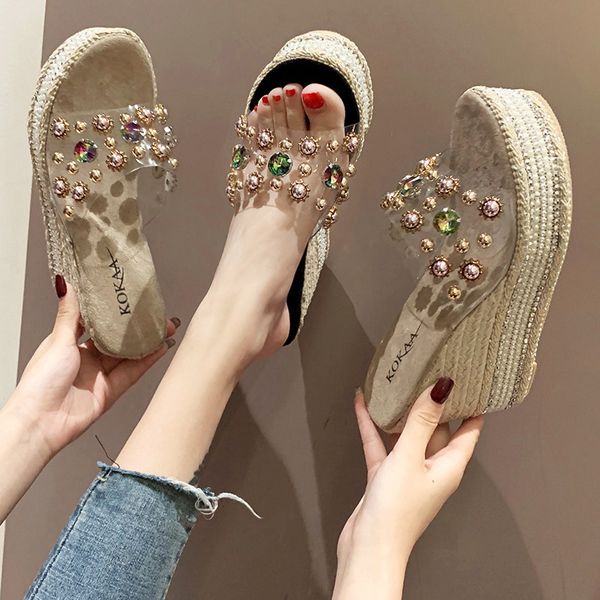 colorful rhinestone platform sandalias mujer punk rivets transparent wedges slippers women straw pearl beads flip flops y1042, Black
colorful rhinestone platform sandalias mujer punk rivets transparent wedges slippers women straw pearl beads flip flops y1042, Black