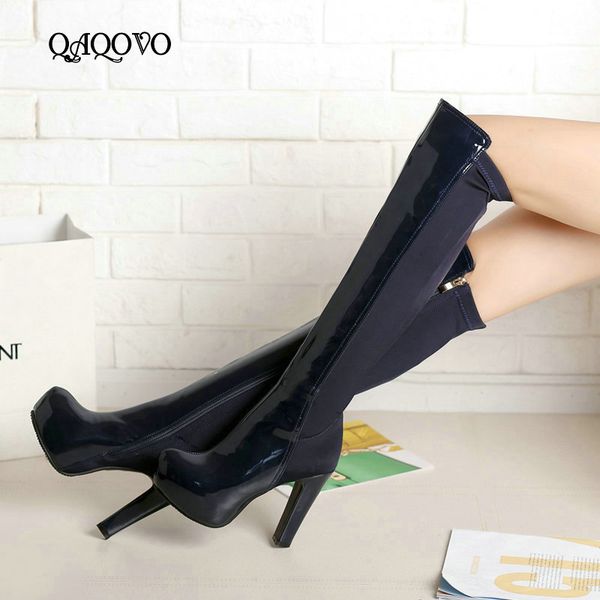 women fashion knee high boots patent leather square high heels platform zipper boots autumn winter woman shoes big size 34-43, Black
women fashion knee high boots patent leather square high heels platform zipper boots autumn winter woman shoes big size 34-43, Black