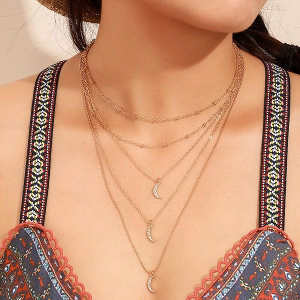 5pcs/set new bohemia moon vintage multilayer crystal pendant necklace women girl fashion gold color chain simple necklaces gift, Silver
5pcs/set new bohemia moon vintage multilayer crystal pendant necklace women girl fashion gold color chain simple necklaces gift, Silver