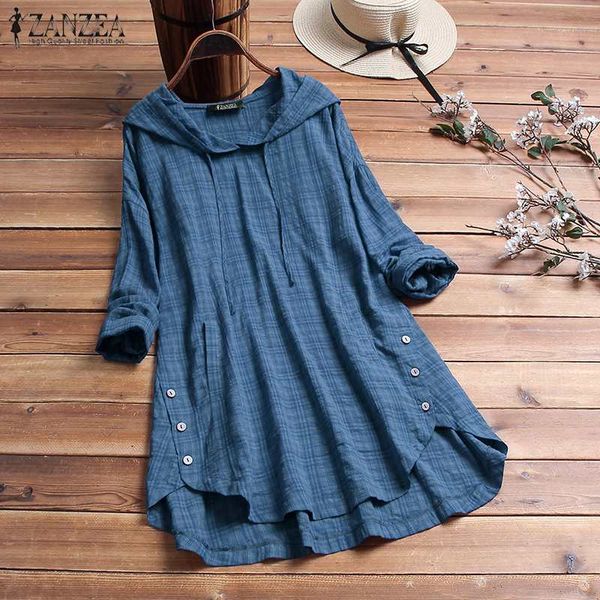 women's blouses & shirts zanzea women blouse 2021 autumn plaid checked hoodies long sleeve shirt casual linen tunic hooded blusas chem, White
women's blouses & shirts zanzea women blouse 2021 autumn plaid checked hoodies long sleeve shirt casual linen tunic hooded blusas chem, White