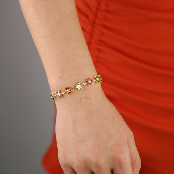 link, chain gold silver color red green blue cz paved flower charm bracelets bangle link rainbow zircon stone fashion tennis jewelry, Black
link, chain gold silver color red green blue cz paved flower charm bracelets bangle link rainbow zircon stone fashion tennis jewelry, Black