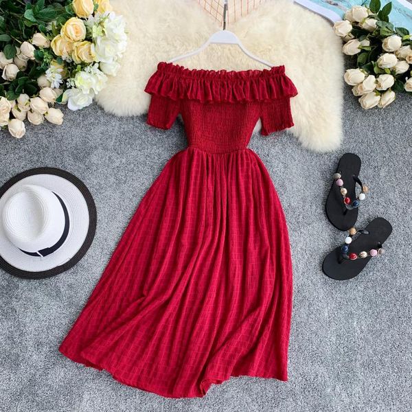 new women summer dresses plaid slash neck off shouder solid vestidos 2020 ruffles a-line high waist dress robe feminino vestido, Black;gray
new women summer dresses plaid slash neck off shouder solid vestidos 2020 ruffles a-line high waist dress robe feminino vestido, Black;gray