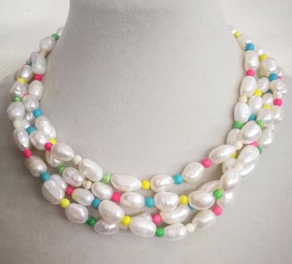 4 rows 10mm white baroque pearl colorful stone mixed choker necklace natural freshwater pearl women jewelry 35-42cm 14-17, Silver
4 rows 10mm white baroque pearl colorful stone mixed choker necklace natural freshwater pearl women jewelry 35-42cm 14-17, Silver
