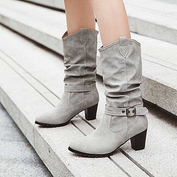 casual round toe motorcycle boots fashion buckle pleated beige gray black brown high heel thick mid-calf boots women's shoes
casual round toe motorcycle boots fashion buckle pleated beige gray black brown high heel thick mid-calf boots women's shoes