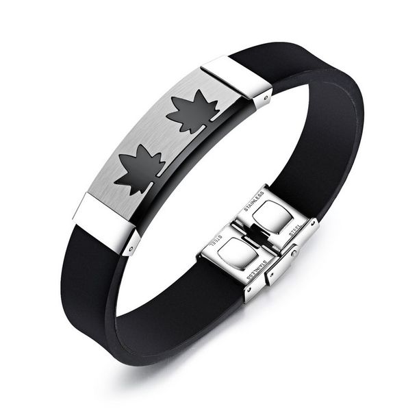 1pcs fashion mens stainless steel maple id stainless steel and silicone bracelet bangle #95370-#95371, Black
1pcs fashion mens stainless steel maple id stainless steel and silicone bracelet bangle #95370-#95371, Black