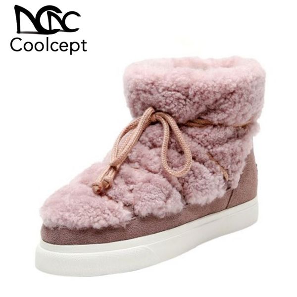 coolcept winter plush fur snow boots women real leather lace up thicken fur warm cotton flats shoes women ankle boots size 34-42, Black
coolcept winter plush fur snow boots women real leather lace up thicken fur warm cotton flats shoes women ankle boots size 34-42, Black