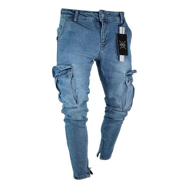 men's jeans street clothing multi-pocket slim fit motorcycle pencil pants fashion casual cotton european style, Blue
men's jeans street clothing multi-pocket slim fit motorcycle pencil pants fashion casual cotton european style, Blue