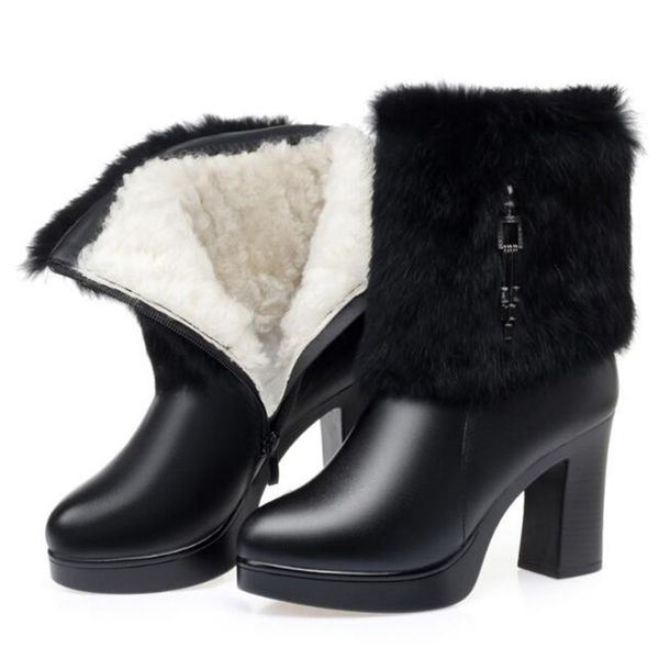 boots high-end fur decoration warm snow genuine leather inside plush wool winter shoes high heel women, Black
boots high-end fur decoration warm snow genuine leather inside plush wool winter shoes high heel women, Black