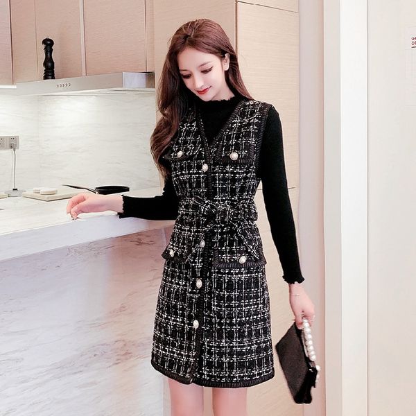 small sweet wind vest vest two-piece new winter long in western style suits female waist dress, Black;gray
small sweet wind vest vest two-piece new winter long in western style suits female waist dress, Black;gray