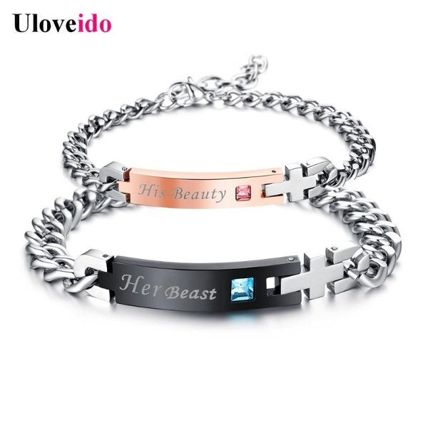 uloveido bracelets for women and men cubic zirconia couple bracelet "her beast,his beauty" titanium 2020 fashion jewelry sn154, Black
uloveido bracelets for women and men cubic zirconia couple bracelet "her beast,his beauty" titanium 2020 fashion jewelry sn154, Black