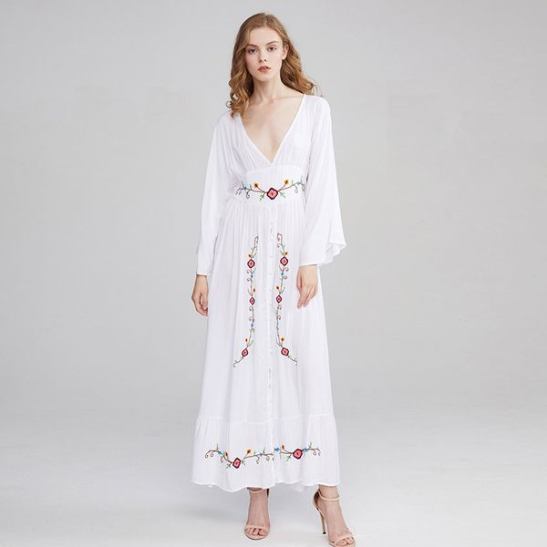 casual dresses summer bohemian holiday beach dress ethnic style retro embroidery deep v collar horn sleeve solid color long, Black;gray
casual dresses summer bohemian holiday beach dress ethnic style retro embroidery deep v collar horn sleeve solid color long, Black;gray
