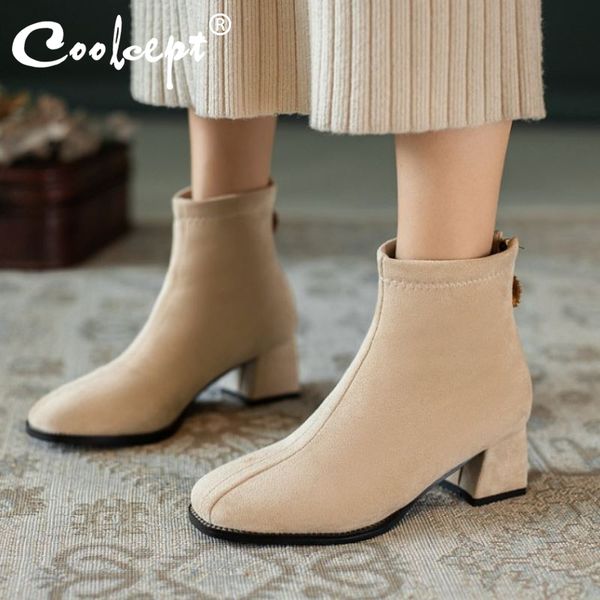coolcept size 33-43 women ankle boots thick heel zipper flock shoes pointed toe warm boots women fashion office footwear, Black
coolcept size 33-43 women ankle boots thick heel zipper flock shoes pointed toe warm boots women fashion office footwear, Black