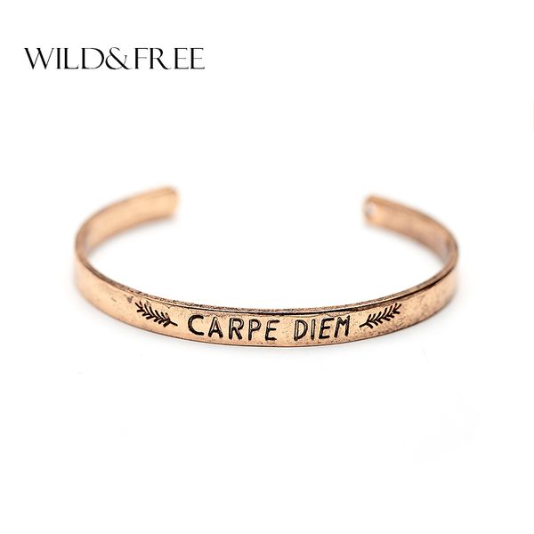 women antique gold open carving letter carpe diam leaf simple creative pulseras open bracelet jewelry for lover gift, Black
women antique gold open carving letter carpe diam leaf simple creative pulseras open bracelet jewelry for lover gift, Black