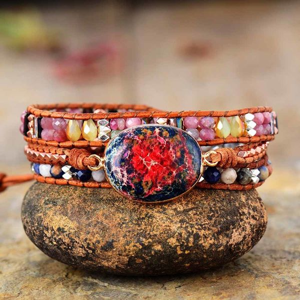 leather wrap bracelet w/ natural stone pink tourmaline jaspers beaded triple statement art bracelet christmas jewelry gifts y200730, Black
leather wrap bracelet w/ natural stone pink tourmaline jaspers beaded triple statement art bracelet christmas jewelry gifts y200730, Black