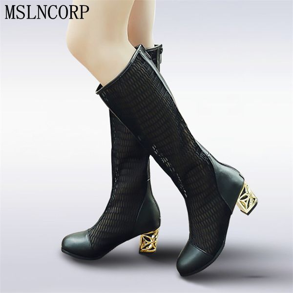 plus size 34-46 women spring summer bud silk zip knee high boots hollow cut outs crystal thick heel high heels round toe shoes, Black
plus size 34-46 women spring summer bud silk zip knee high boots hollow cut outs crystal thick heel high heels round toe shoes, Black