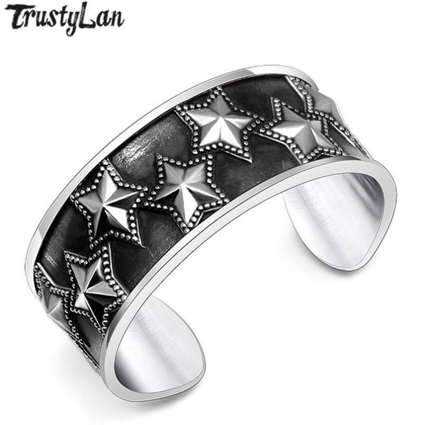 bangle trustylan hiphop bracelet retro silver color stainless steel pentagram open bangles mens cuff bracelets gift for husband, Black
bangle trustylan hiphop bracelet retro silver color stainless steel pentagram open bangles mens cuff bracelets gift for husband, Black