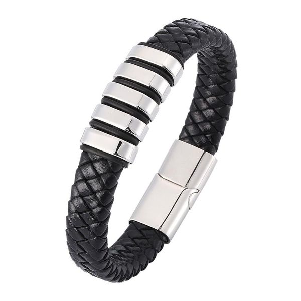 charm bracelets simple personality men's black woven leather bracelet stainless steel magnetic buckle fashion 7-sp0367, Golden;silver
charm bracelets simple personality men's black woven leather bracelet stainless steel magnetic buckle fashion 7-sp0367, Golden;silver