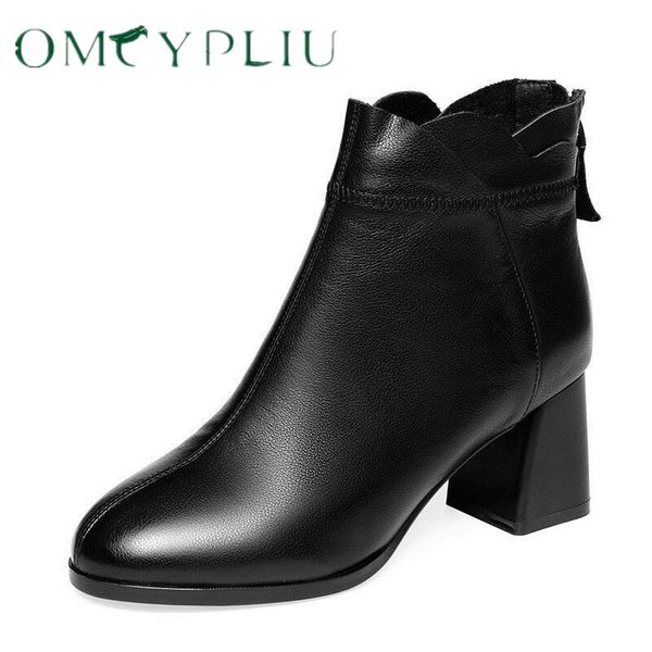 leather women ankle boots 2020 women boots fashion plus size high heels woman ladies shoes leather boot female zapatos de mujer, Black