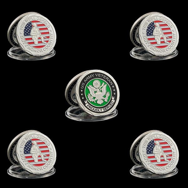 5pcs us flag army veteran coin proud served this we'll defend duty honor country veteran day silver plated challenge coin 
5pcs us flag army veteran coin proud served this we'll defend duty honor country veteran day silver plated challenge coin