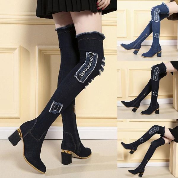 fashion women denim zipper round toe high boots over-the-knee high heel shoes, Black
fashion women denim zipper round toe high boots over-the-knee high heel shoes, Black
