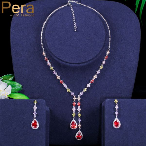 pera big water dropping multi colorful cubic zirconia stone pave setting long dangle necklace and earrings sets for ladies j024, Silver 
pera big water dropping multi colorful cubic zirconia stone pave setting long dangle necklace and earrings sets for ladies j024, Silver