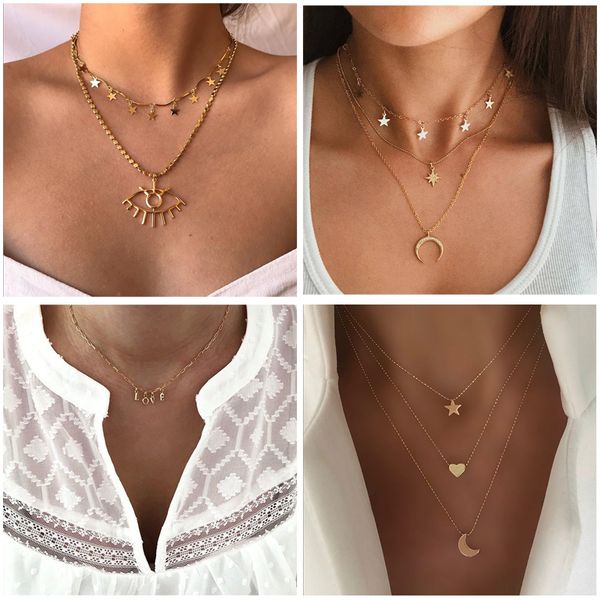 pendant necklaces bohemian multilayer stars moon women pendants necklace 2021 fashion vintage heart charm gold choker party jewelry, Silver
pendant necklaces bohemian multilayer stars moon women pendants necklace 2021 fashion vintage heart charm gold choker party jewelry, Silver