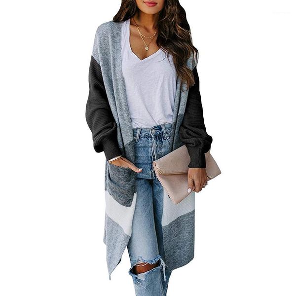 lantern sleeve pocket cardigan sweater ladies long coats women irregular color matching sweater, White;black
lantern sleeve pocket cardigan sweater ladies long coats women irregular color matching sweater, White;black