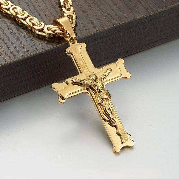 chains granny chic gold color stainless steel jesus cross pendant necklace 6mm link byzantine chain heavy men jewelry collares, Silver
chains granny chic gold color stainless steel jesus cross pendant necklace 6mm link byzantine chain heavy men jewelry collares, Silver